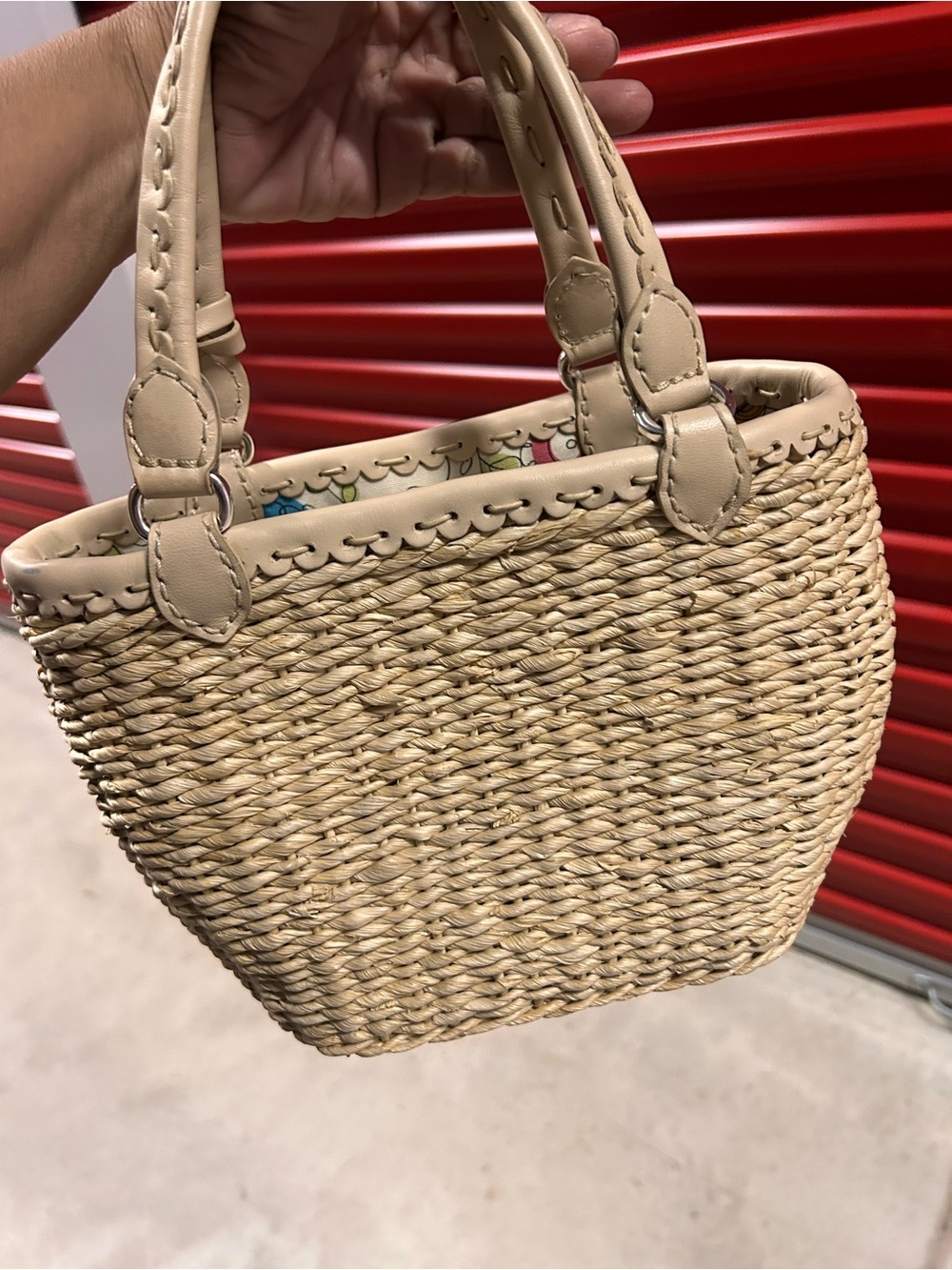 Brighton Cream Straw Tote with Pink, Orange, Green & Purple Floral Appliqués - Picture 3 of 4